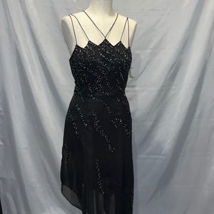 Black beaded formal dress with spaghetti straps